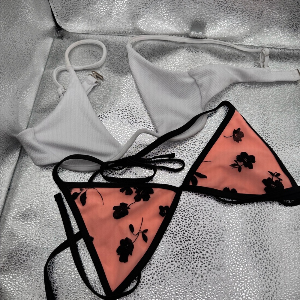White and Pink Floral Bikini Set